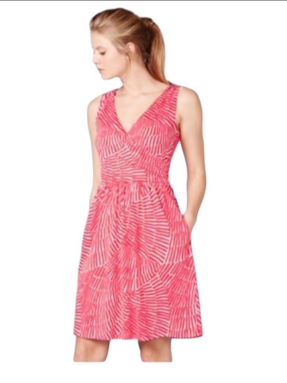 Boden Red and White Sleeveless V-Neck Midi Dress - Picture 2 of 11